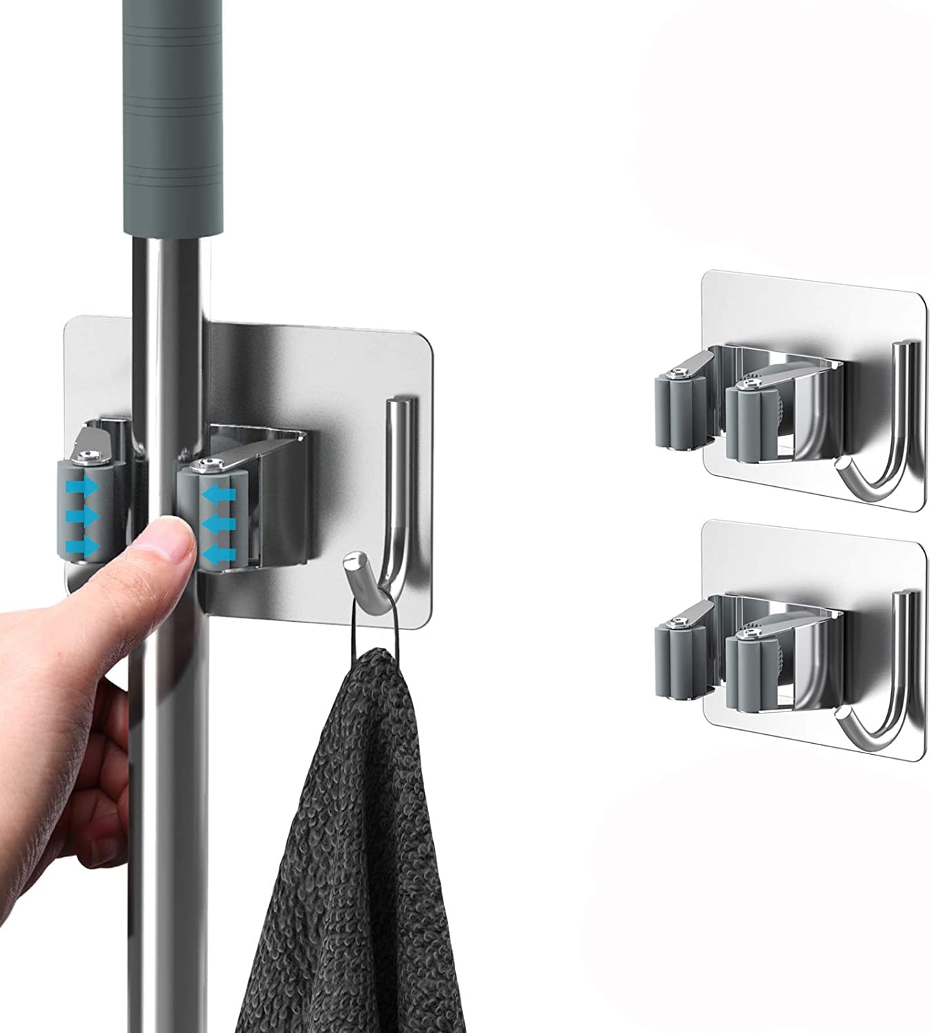 HASTHIP 2 Pcs Mop Broom Holder Wall Mount, Adhesive Heavy Duty SUS304 Stainless Steel Mop and Broom Holder with Hook, for Mops up to 2.8 cm in Diameter (8 * 6.5 * 4 cm) HASTHIP 2 Pcs Mop Broom Holder Wall Mount, Adhesive Heavy Duty SUS304 Stainless Steel Mop and Broom Holder with Hook, for Mops up to 2.8 cm in Diameter (8 * 6.5 * 4 cm)